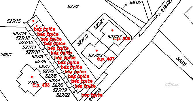 Křemže 407 na parcele st. 527/23 v KÚ Křemže, Katastrální mapa