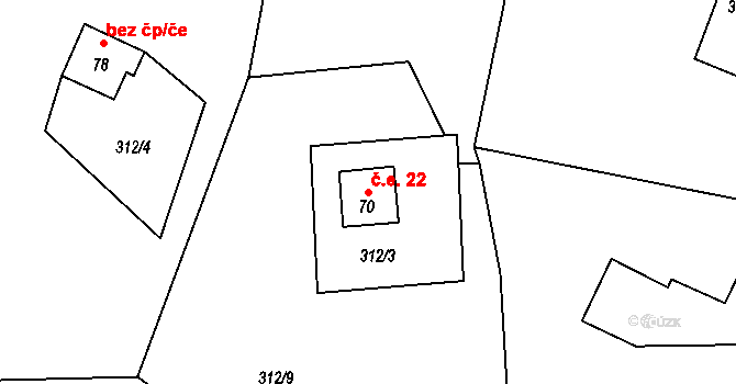 Lípa 22, Merklín na parcele st. 70 v KÚ Lípa, Katastrální mapa