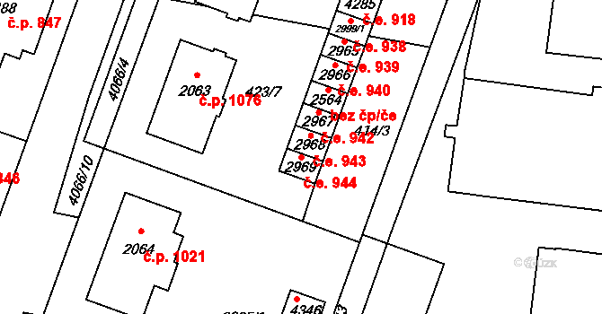 Kyjov 944 na parcele st. 2969 v KÚ Kyjov, Katastrální mapa
