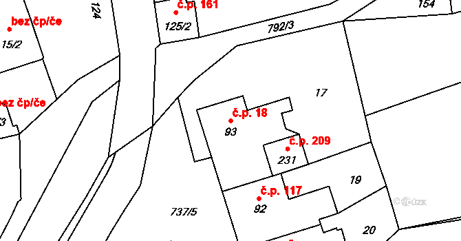 Sedlec 18, Sedlec-Prčice na parcele st. 93 v KÚ Sedlec u Votic, Katastrální mapa