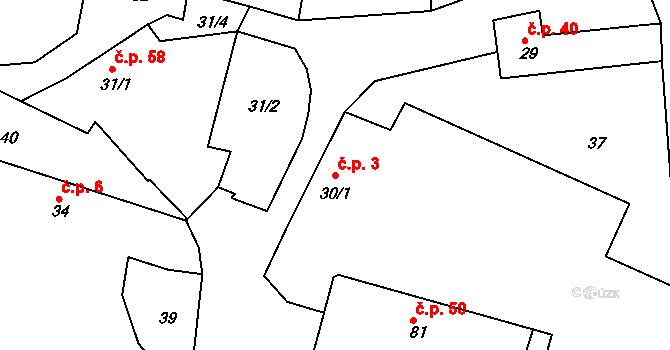 Cerhonice 3 na parcele st. 30/1 v KÚ Cerhonice, Katastrální mapa