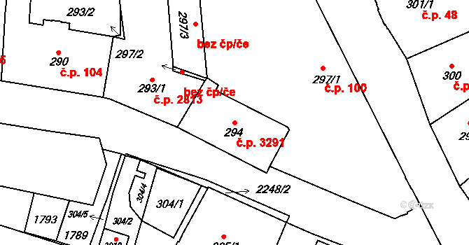 Šumperk 3291 na parcele st. 294 v KÚ Šumperk, Katastrální mapa
