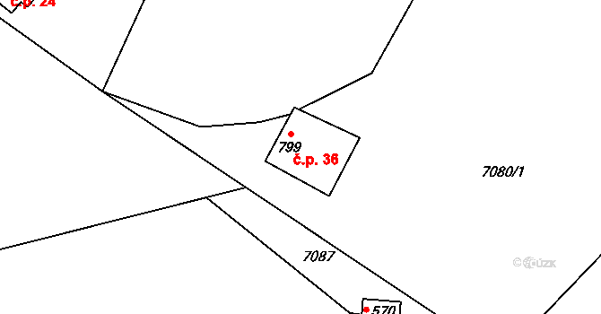 Vápenice 36 na parcele st. 799 v KÚ Vápenice u Starého Hrozenkova, Katastrální mapa