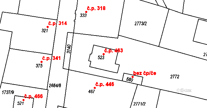 Zlechov 463 na parcele st. 523 v KÚ Zlechov, Katastrální mapa