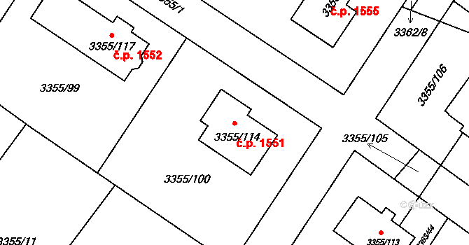 Kopřivnice 1551 na parcele st. 3355/114 v KÚ Kopřivnice, Katastrální mapa