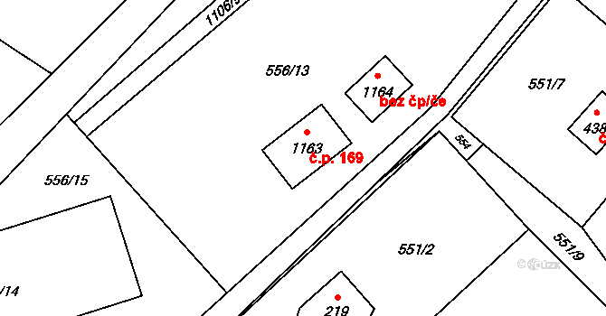 Tyra 169, Třinec na parcele st. 1163 v KÚ Tyra, Katastrální mapa