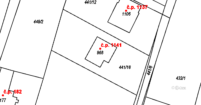 Ládví 1141, Kamenice na parcele st. 968 v KÚ Ládví, Katastrální mapa