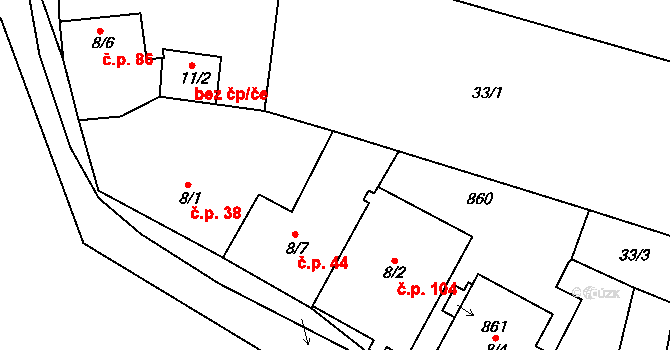 Kostelec nad Vltavou 44 na parcele st. 8/7 v KÚ Kostelec nad Vltavou, Katastrální mapa
