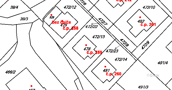Orlice 259, Letohrad na parcele st. 478 v KÚ Orlice, Katastrální mapa