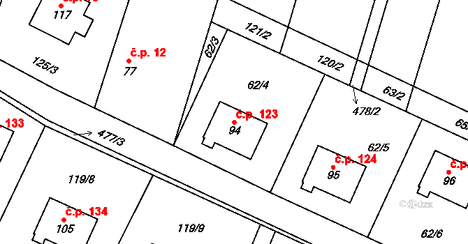 Jestřebí 123 na parcele st. 94 v KÚ Jestřebí u Zábřeha, Katastrální mapa