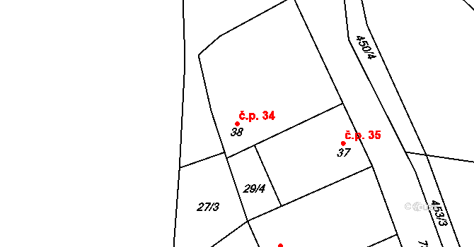 Lomnička 34, Plasy na parcele st. 38 v KÚ Lomnička u Plas, Katastrální mapa