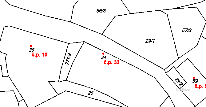 Hlohovičky 33, Hlohovice na parcele st. 34 v KÚ Hlohovičky, Katastrální mapa