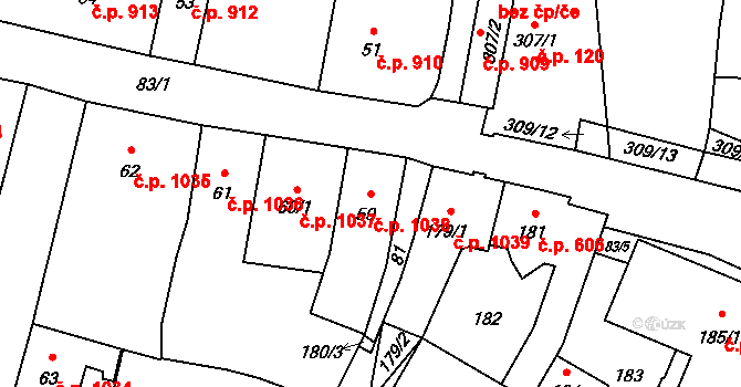 Mohelnice 1038 na parcele st. 59 v KÚ Mohelnice, Katastrální mapa