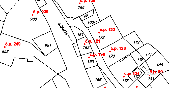 Štramberk 121 na parcele st. 162 v KÚ Štramberk, Katastrální mapa
