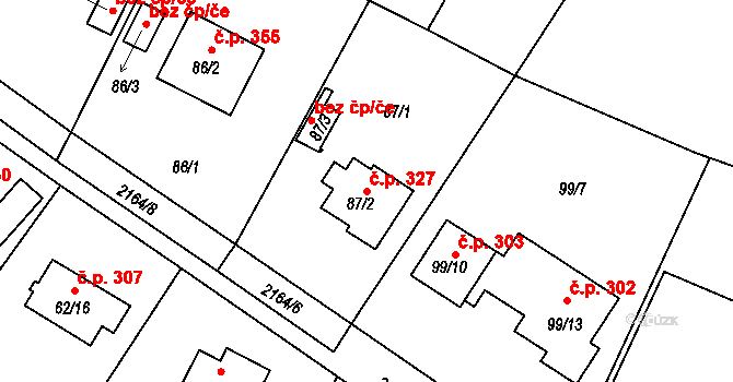 Křemže 327 na parcele st. 87/2 v KÚ Křemže, Katastrální mapa