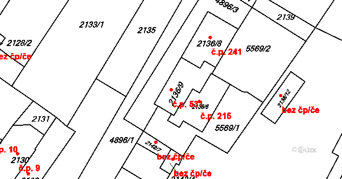 Pražské Předměstí 531, Vysoké Mýto na parcele st. 2136/9 v KÚ Vysoké Mýto, Katastrální mapa