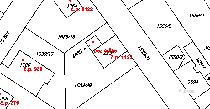 Humpolec 1123 na parcele st. 2231 v KÚ Humpolec, Katastrální mapa