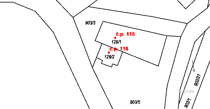 Čeminy 116 na parcele st. 129/2 v KÚ Čeminy, Katastrální mapa