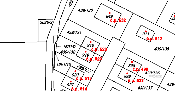 Opatovice nad Labem 520 na parcele st. 918 v KÚ Opatovice nad Labem, Katastrální mapa