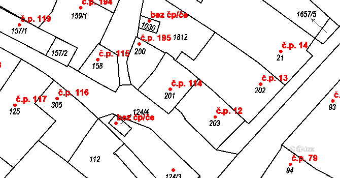 Přibyslav 114 na parcele st. 201 v KÚ Přibyslav, Katastrální mapa