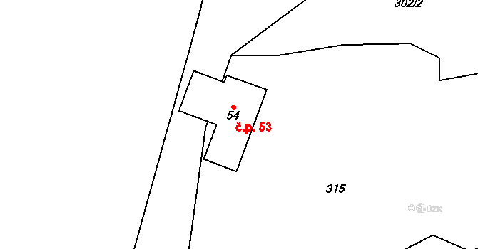Proruby 53, Brzice na parcele st. 54 v KÚ Proruby, Katastrální mapa