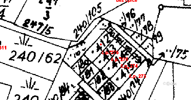 Potštejn 276 na parcele st. 412 v KÚ Potštejn, Katastrální mapa