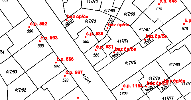 Bystřice pod Hostýnem 581 na parcele st. 586 v KÚ Bystřice pod Hostýnem, Katastrální mapa
