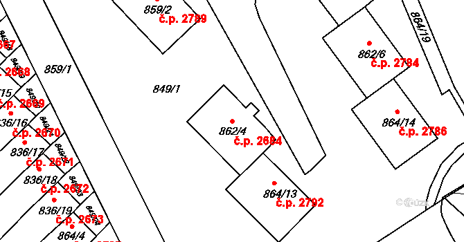 Znojmo 2684 na parcele st. 862/4 v KÚ Znojmo-město, Katastrální mapa