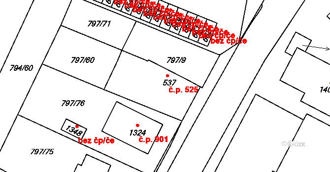 Lišov 525 na parcele st. 537 v KÚ Lišov, Katastrální mapa