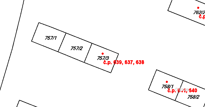 Ostrov 637,638,639 na parcele st. 757/3 v KÚ Ostrov nad Ohří, Katastrální mapa