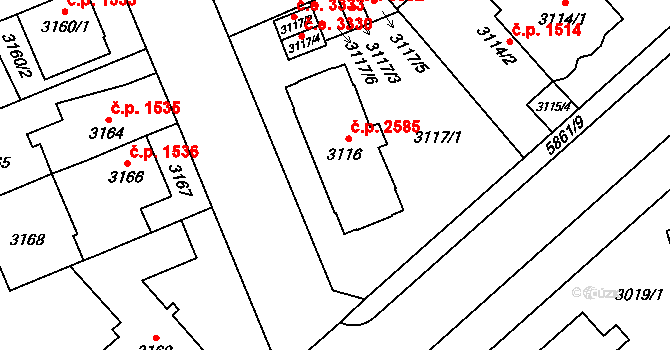 Jihlava 2585 na parcele st. 3116 v KÚ Jihlava, Katastrální mapa