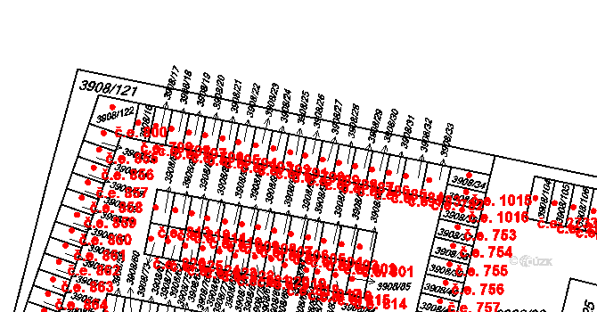 Jihlava 790 na parcele st. 3908/25 v KÚ Jihlava, Katastrální mapa