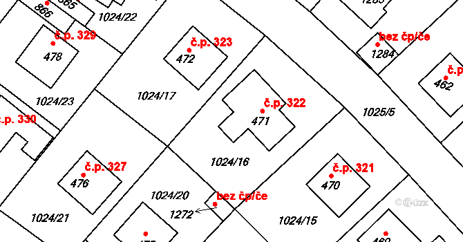 Brandýsek 322 na parcele st. 471 v KÚ Brandýsek, Katastrální mapa