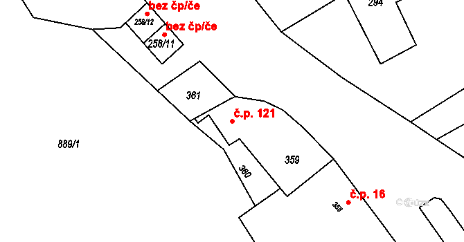Syrovín 121 na parcele st. 359 v KÚ Syrovín, Katastrální mapa