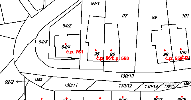 Šardice 561 na parcele st. 95 v KÚ Šardice, Katastrální mapa