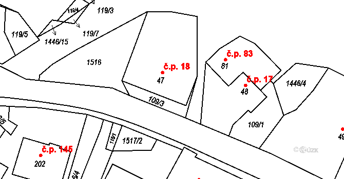 Kozlov 18 na parcele st. 47 v KÚ Kozlov u Jihlavy, Katastrální mapa