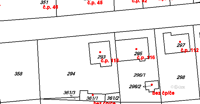 Chomýž 118 na parcele st. 293 v KÚ Chomýž, Katastrální mapa