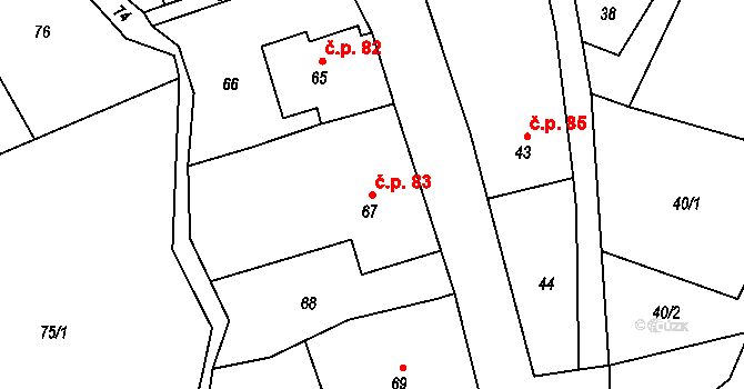 Jamartice 83, Rýmařov na parcele st. 67 v KÚ Jamartice, Katastrální mapa