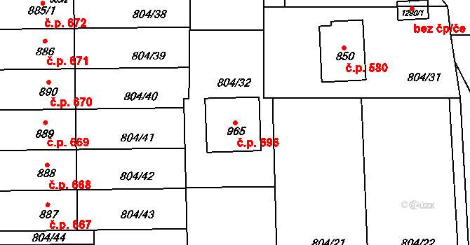 Kozlovice 696 na parcele st. 965 v KÚ Kozlovice, Katastrální mapa