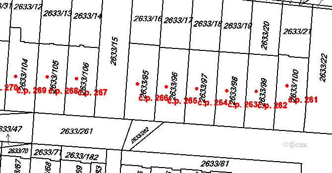 Dačice III 265, Dačice na parcele st. 2633/96 v KÚ Dačice, Katastrální mapa
