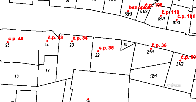 Vysoký Újezd 35 na parcele st. 22 v KÚ Vysoký Újezd u Berouna, Katastrální mapa