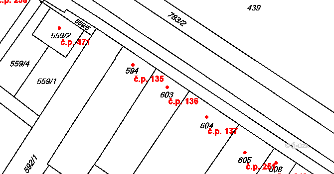 Křelov 136, Křelov-Břuchotín na parcele st. 603 v KÚ Křelov, Katastrální mapa