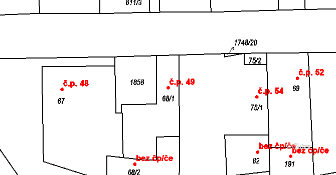 Hořovičky 49 na parcele st. 68/1 v KÚ Hořovičky, Katastrální mapa