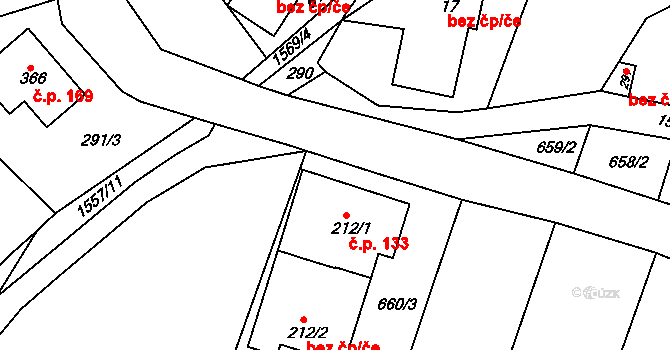Bítouchov 133, Semily na parcele st. 212/1 v KÚ Bítouchov u Semil, Katastrální mapa