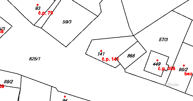 Loučeň 141 na parcele st. 141 v KÚ Loučeň, Katastrální mapa