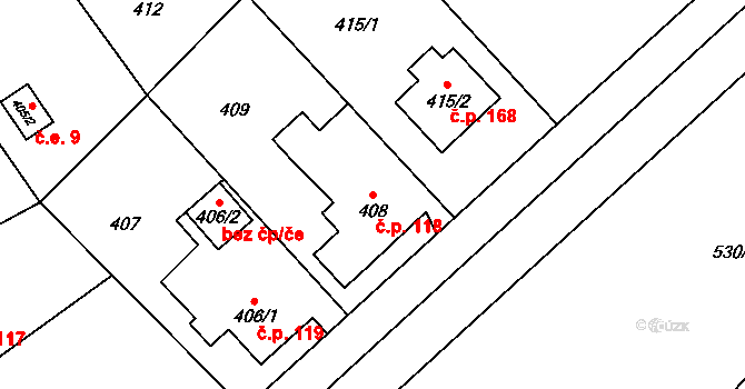 Vrbice 118, Bohumín na parcele st. 408 v KÚ Vrbice nad Odrou, Katastrální mapa