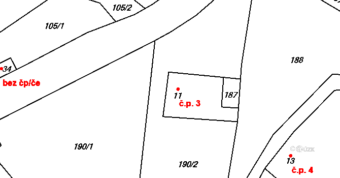 Jelcovy Lhotky 3, Pelhřimov na parcele st. 11 v KÚ Jelcovy Lhotky, Katastrální mapa