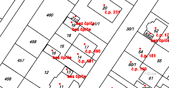 Prosetice 190, Teplice na parcele st. 17 v KÚ Prosetice, Katastrální mapa