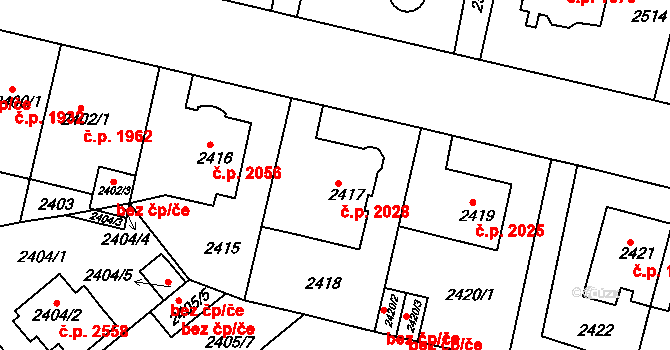 Teplice 2028 na parcele st. 2417 v KÚ Teplice, Katastrální mapa