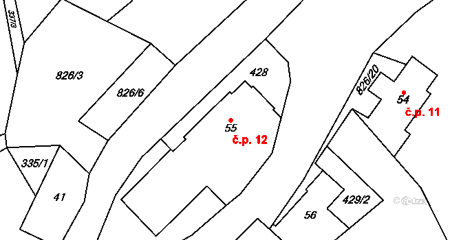Horní Hoštice 12, Javorník na parcele st. 55 v KÚ Horní Hoštice, Katastrální mapa